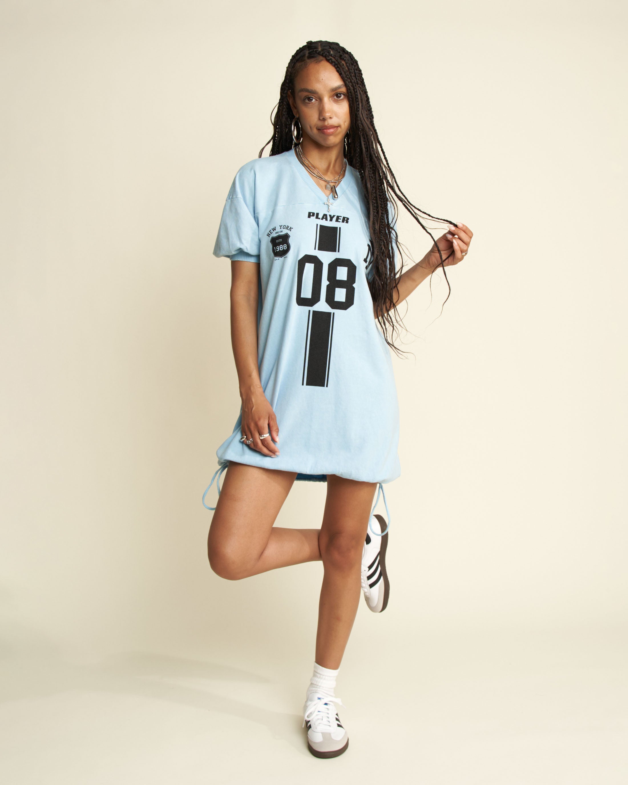 SPORTY JERSEY MINI DRESS - BLUE