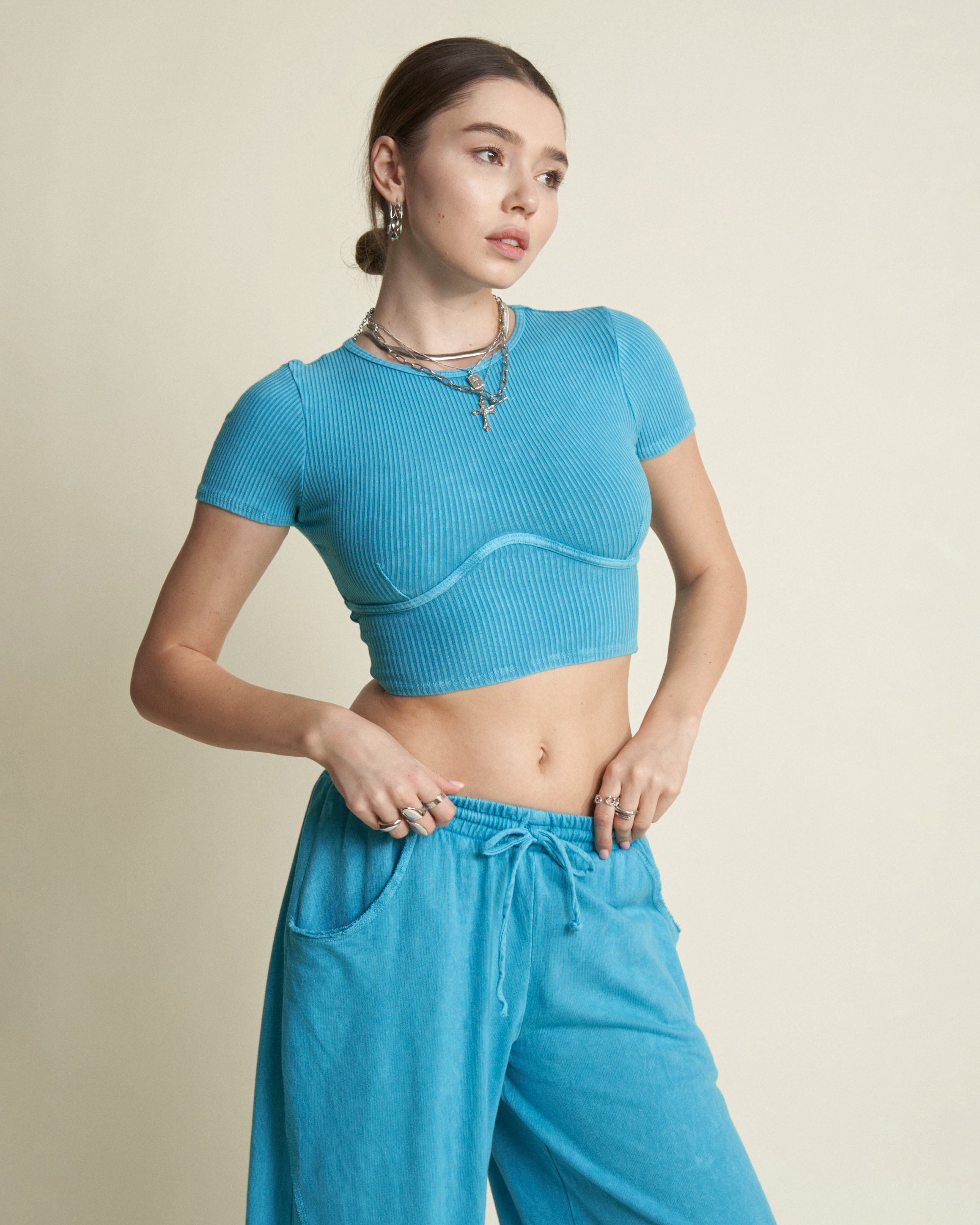 CONTOUR BABY TEE SWEATPANT SET - TURQUOISE